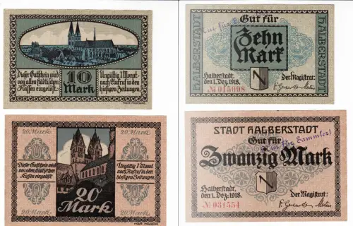 2 Banknoten Notgeld Stadt Halberstadt 1.Dezember 1918 (129846)
