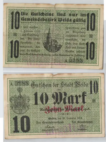 10 Mark Banknote Notgeld Stadt Weida  25.November 1918 (129643)