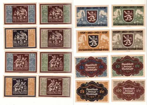 16 Banknoten Notgeld städtische Sparkasse Glatz Volkslieder 1921 (111095)