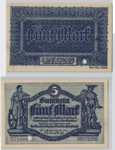 5 Mark Banknote Finanzvereinigung Chemnitzer Industrieller 16.11.1918 (129171)