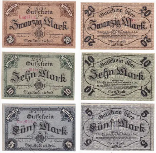 3 Banknoten Notgeld Stadt Neustadt an der Orla 16.11.1918 (128723)