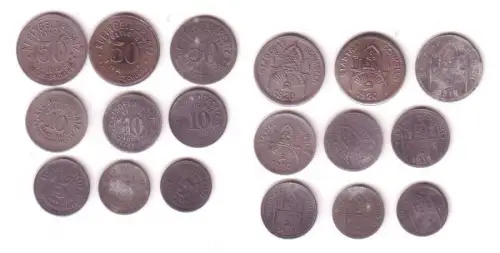 3 x 5, 3 x 10 & 3 x 50 Pfennig Notgeld Münzen Stadt Schmölln 1918-1920 (112299)