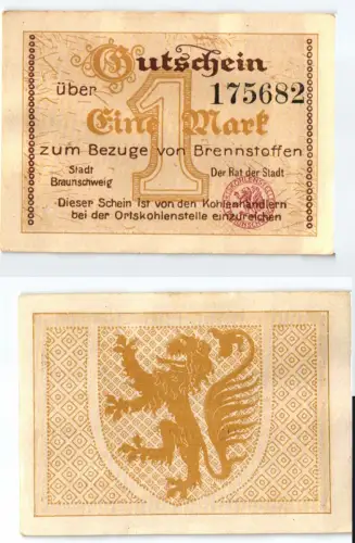 1 Mark Banknote zum Bezug von Brennstoffen Stadt Braunschweig (123902)