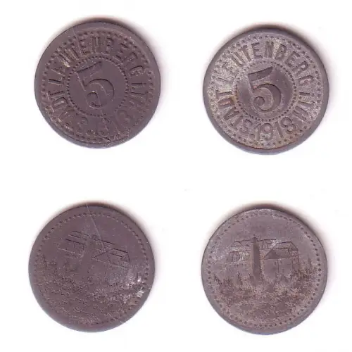 2 x 5 Pfennig Notgeld Zink Münzen Stadt Leutenberg 1918 (112503)