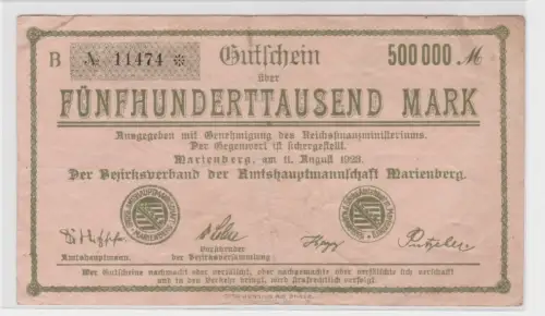 500000 Mark Banknote Amtshauptmannschaft Marienberg 11.August 1923 (137629)