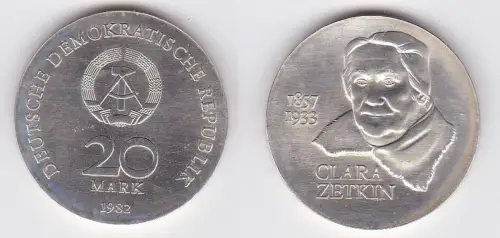 DDR Gedenk Münze 20 Mark Clara Zetkin 1982 Stempelglanz (128649)