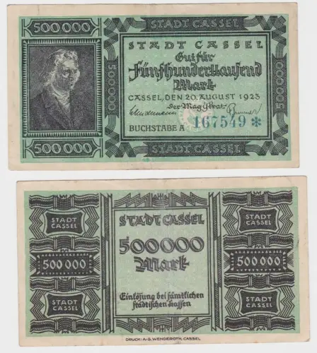 500000 Mark Banknote Inflation Stadt Cassel 20.08.1923 (140258)