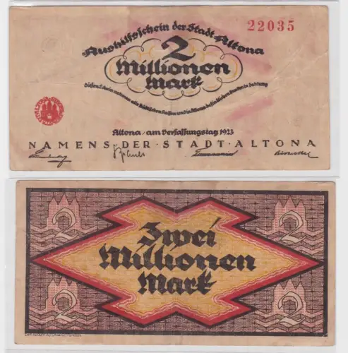 2 Millionen Mark Banknote Aushilfsschein der Stadt Altona 1923 (136253)
