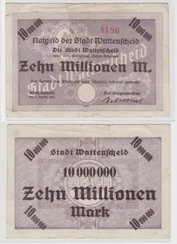 10 Millionen Mark Banknote Inflation Stadtgemeinde Wattenscheid 1.9.1923(135669)
