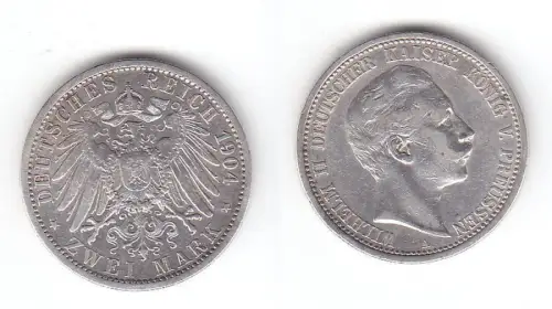 2 Mark Silbermünze Preussen Kaiser Wilhelm II 1904 Jäger 102  (112830)