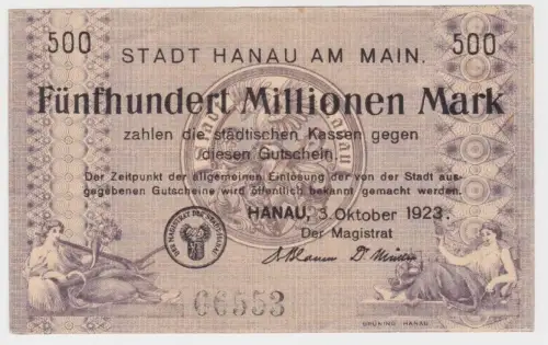 500 Millionen Mark Banknote Inflation Stadt Hanau am Main 3.10.1923 (140151)