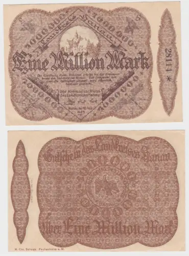 1 Million Mark Banknote Inflation Landkreis Hanau am Main 18.8.1923 (140129)
