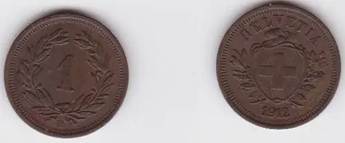 1 Rappen Kupfer Münze Schweiz 1912 B (122687)