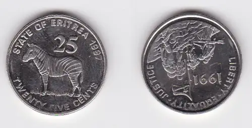 25 Cents Stahl Münze Eritrea Zebra 1997 (121404)