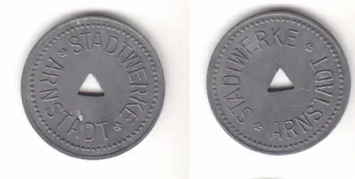 alte große Zink Wertmarke Stadtwerke Arnstadt um 1920  (112203)