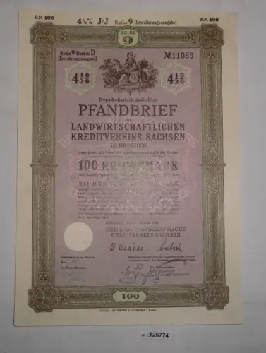 100 Reichsmark Pfandbrief Landwirtschaftlicher Kreditverein Sachsen 1939 /125774