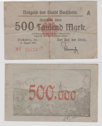 500000 Mark Banknote Inflation Stadt Buchholz 16.08.1923 (135699)