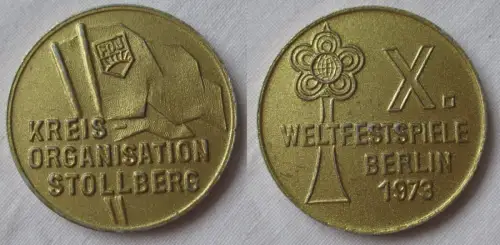 DDR Abzeichen FDJ Kreisorganisation Stollberg - X. Weltfestspiele 1973 (116399)