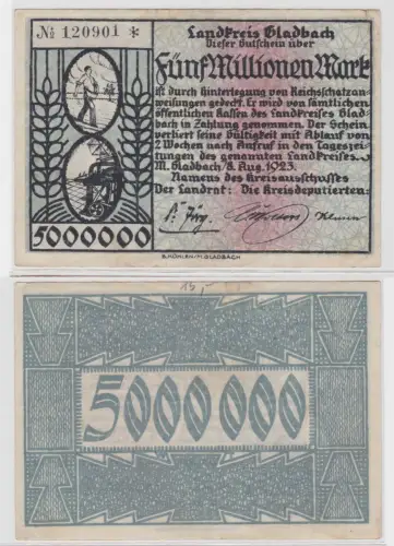 5 Millionen Mark Banknote Landkreis Gladbach 8.8.1923 (135839)