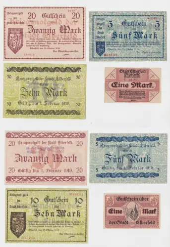 1,5, 10 und 20 Mark Banknoten Notgeld Stadt Elberfeld 1918 (136356)