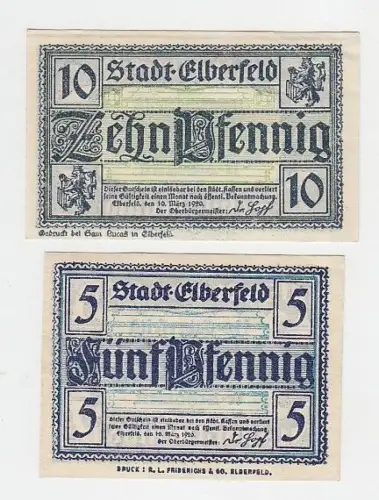 5 und 10 Pfennige Banknoten Notgeld Stadt Elberfeld 1920 (110985)