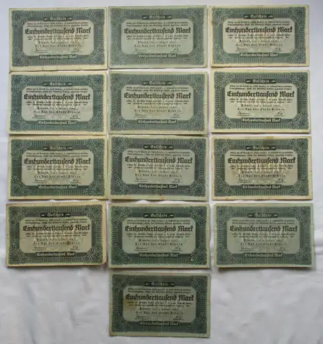 13 x 100000 Mark Banknote Inflation Stadt Plauen 1.8.1923 (108870)