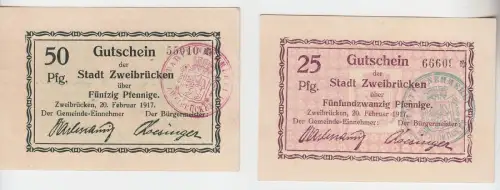 25 und 50 Pfennig Banknoten Notgeld Stadt Zweibrücken 1917 (102683)