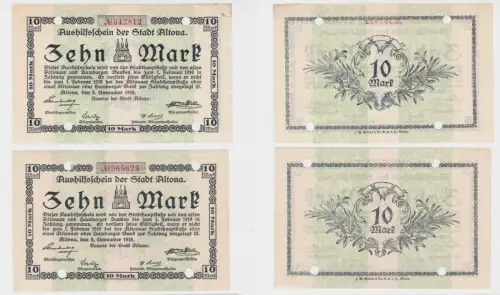 2 x 10 Mark Banknoten Großnotgeld Stadt Altona 02.11.1918 (134887)