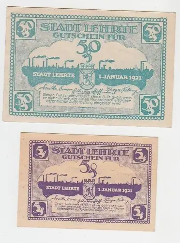 5 und 50 Pfennige Banknoten Notgeld Stadt Lehrte 1921 (110473)