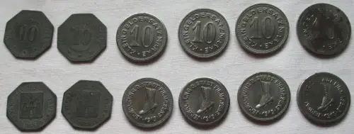 5 x 10 & 50 Pfennig Zink/Eisen Notgeld Münzen Stadt Pirmasens 1919 (132126)