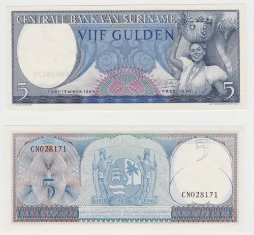 5 Gulden Banknote Suriname 1963 bankfrisch UNC Pick 127 (151644)