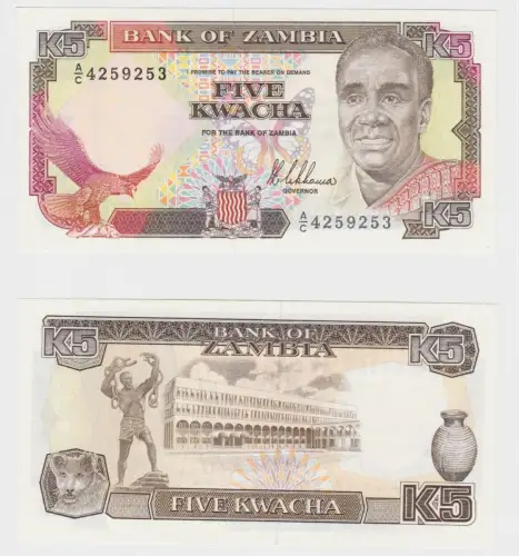 5 Kwacha Banknote Sambia Zambia 1989 bankfrisch UNC Pick 30a (151876)