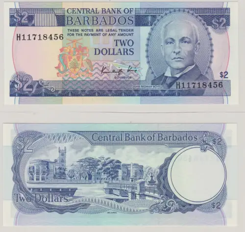 2 Dollar Banknote Central Bank of Barbados 1980 kassenfrisch UNC (152096)