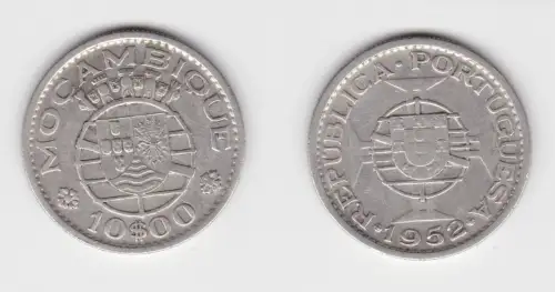 10 Escudos Silber Münze Mosambik Mocambique 1952 ss KM 79 (152588)