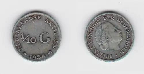 1/10 Gulden Silber Münze Niederländische Antillen 1954 ss (152653)