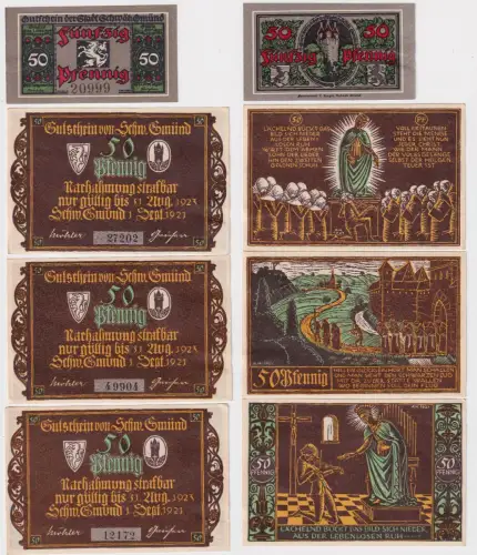 4 Banknoten Notgeld der Stadt Schwäbisch Gmünd 1918-1921 (157513)