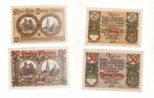 2 Banknoten Notgeld Stadt Trebnitz in Schlesien 1918 (112258)