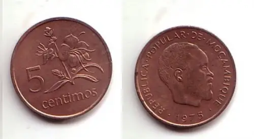 5 Centimos Kupfer Münze Mosambik Moçambique 1975 (114634)