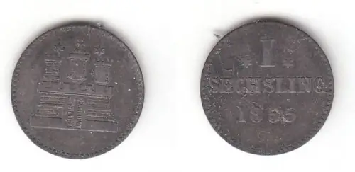 1 Sechsling Billon Münze Stadt Hamburg 1855 (112029)