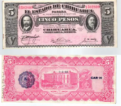 5 Pesos Banknote Mexiko 1915 (107263)