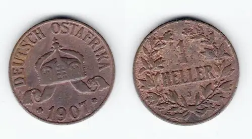 1 Heller Kupfer Münze Deutsch Ostafrika 1907 J (128197)