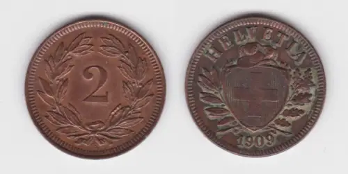 2 Rappen Kupfer Münze Schweiz 1909 B (136054)