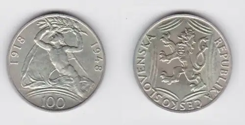 100 Kronen Silber Münze Tschechoslowakei 1948 (123641)