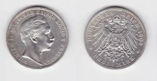 3 Mark Silbermünze Preussen Kaiser Wilhelm II 1909 Jäger 103 (121767)