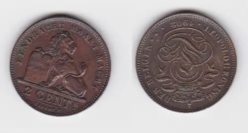 2 Centimes Kupfer Münze Belgien 1902 (130784)