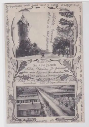 77658 Ak Gruss aus Döberitz - Barackenlager, Truppen-Übungsplatz, Bahnpost 1904
