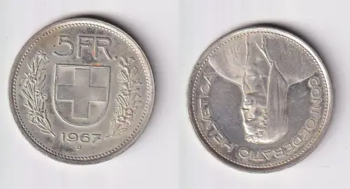 5 Franken Silber Münze Schweiz 1967 B vz (148637)