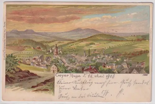 14645 AK Geyer im Erzgebirge Totalansicht 1906, Verlag Otto Stopp Buchhandlung