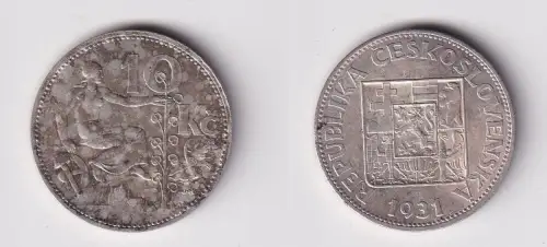 10 Kronen Silber Münze Tschechoslowakei 1932 f.vz (122424)
