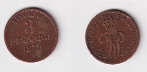3 Pfennig Kupfer Münze Oldenburg Birkenfeld Nicolaus Fr. Peter 1858 B (102693)